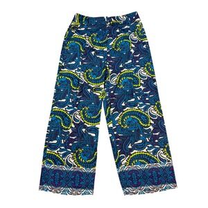 Ella Rafaella Wide Leg Pants Womens 12P Malibu Blue NWT Paisley Ikat PRBMD015